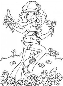 planșă de colorat - fata cu flori